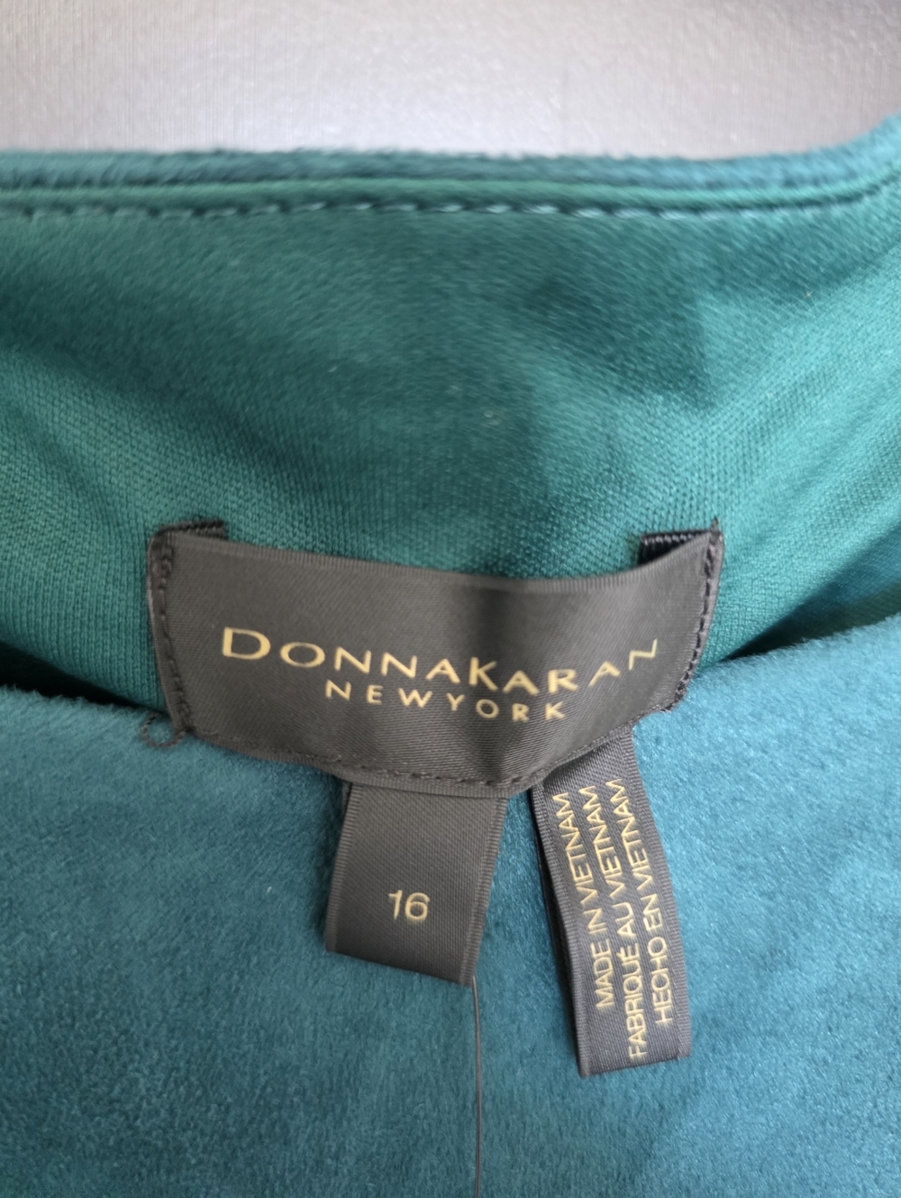 Donna Karan New York Teal Draped Dress Sz 16 Long Sleeve Belted Midi Sheath NWT - Picture 8 of 13